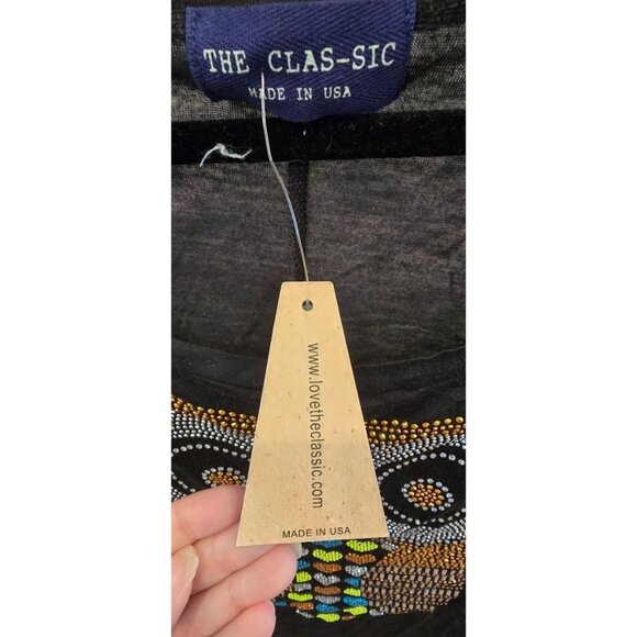 The Classic Womens Crop Top With Beaded Owl Design Black Made In USA Lightweight - Picture 3 of 4